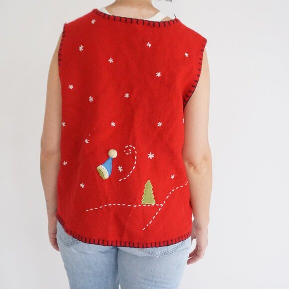 Vintage Coldwater Creek Snowman Vest Red Knit Christmas Sweater Festive XL - Picture 2 of 7
